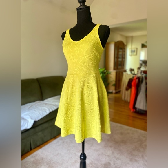Highlighter Yellow Neon Sleeveless Skater Dress - Picture 3 of 9